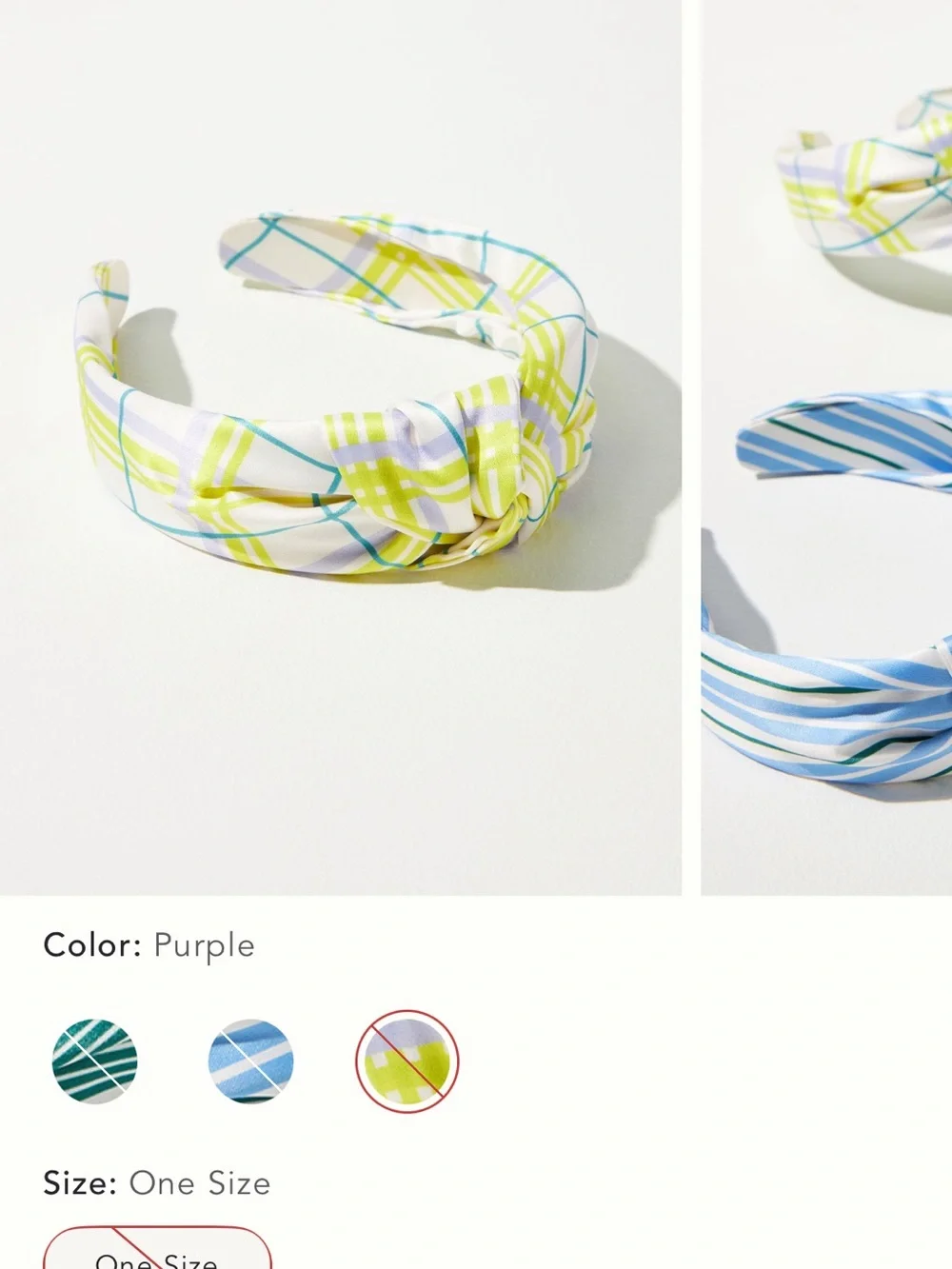 Anthropologie Plaid Knot Headband in Lime Green, Blue and White
